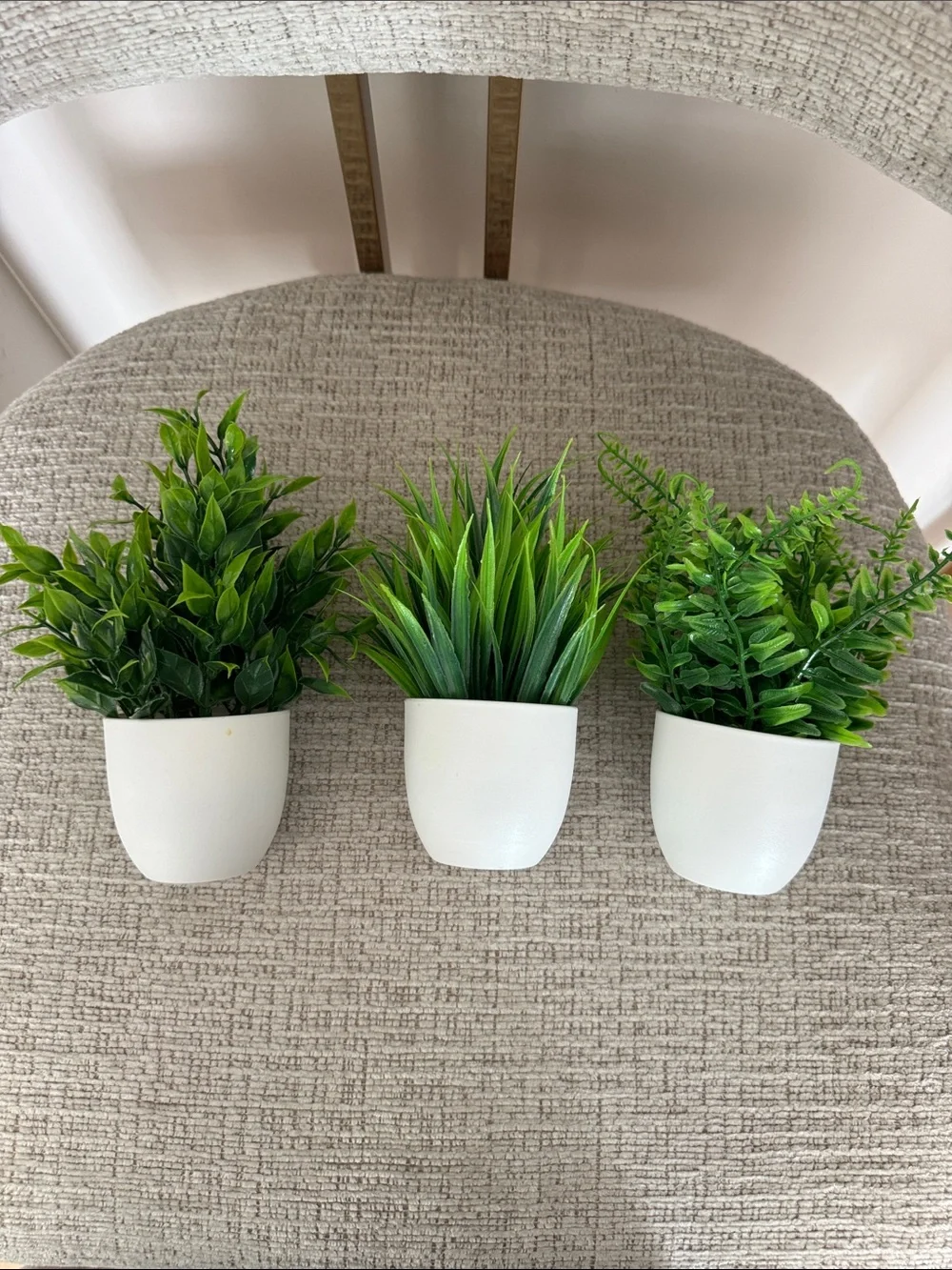 Set of 3 White Potted Faux Green Plants - Modern Home Accents